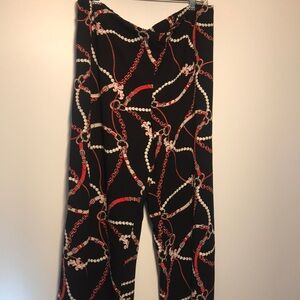 Black Wide-Leg Chain & Pearl Print Pants